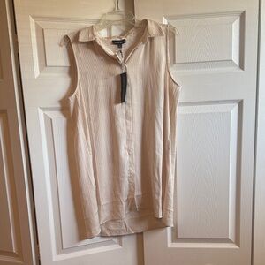 NEW Modern works Sleeveless Beige Striped Women's Blouse. Size large